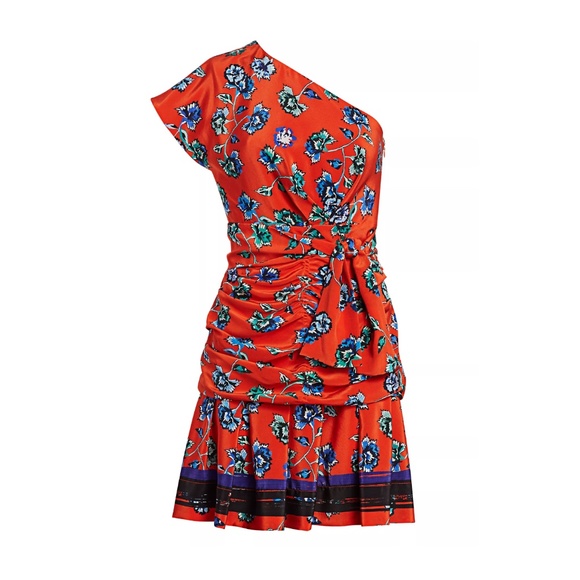 Derek Lam 10 Crosby  One-Shoulder Floral Dress in Red - Picture 1 of 4